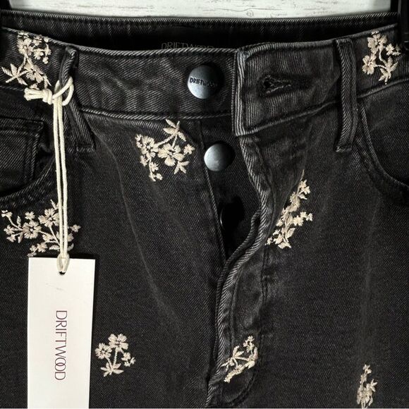 Driftwood Jeans Black Royce Clover Embroidered Button fly Raw Hem 32x26 NWT - Picture 5 of 10
